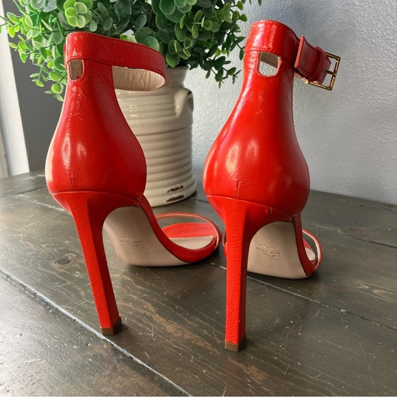 stuart weitzman Heels 9 Poppy Red-Orange Summer Nudist Strappy Women’s - Picture 5 of 12